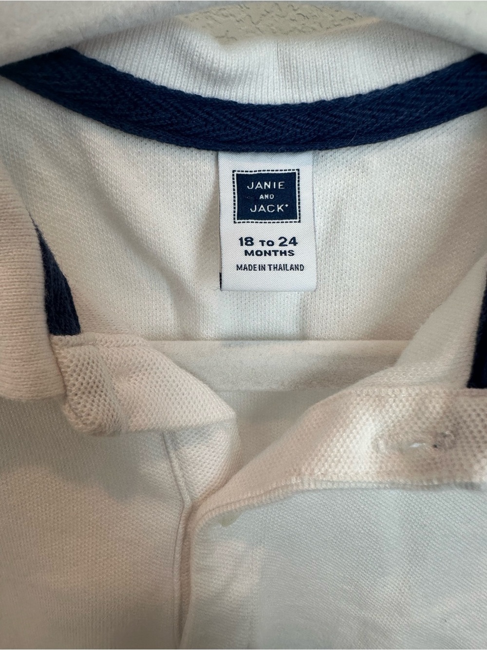 Janie and Jack White Polo One-Piece with Navy Trim - Picture 2 of 4